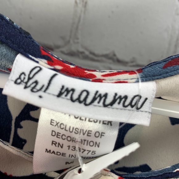 Maternity Dress Navy Blue Floral Flutter Sleeves A Line Oh Mamma NWT sz M - Picture 4 of 5